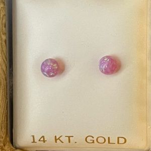 14k Solid Yellow Gold Genuine Pink Opal Stud Earrings